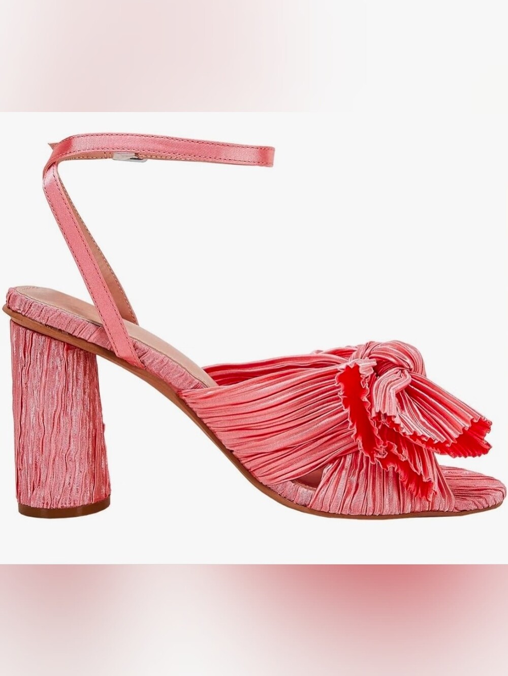Pink Pleated Bow Ankle-Strap Round Block Heel Sandals LR Dupes Sz 8.5